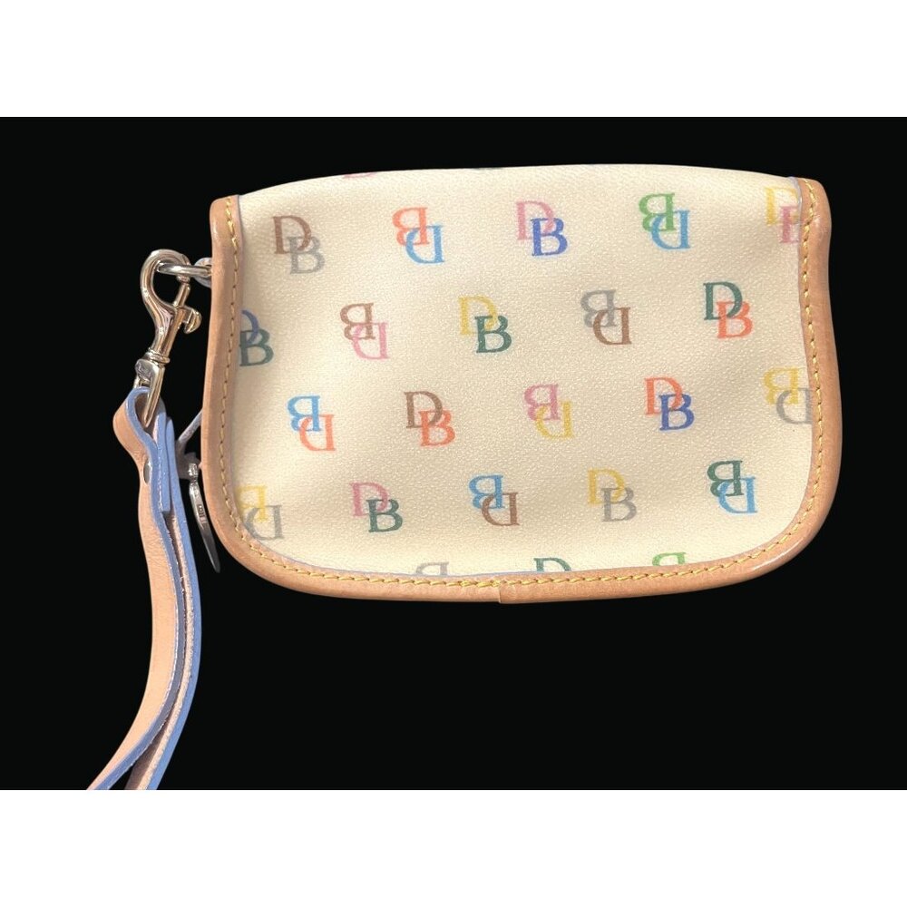 Vintage Dooney & Bourke Multicolor Monogram Print Cream Wristlet Pouch N03 K - Picture 2 of 2